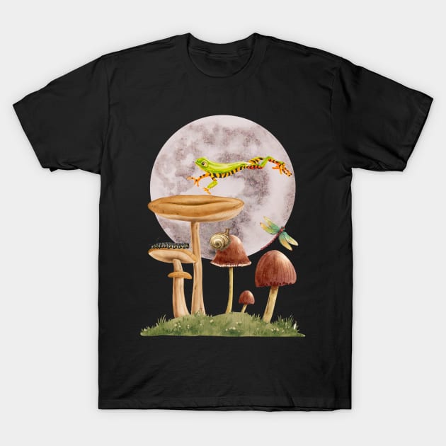 Goblincore Hopping Frog on a Full Moon T-Shirt by Souls.Print